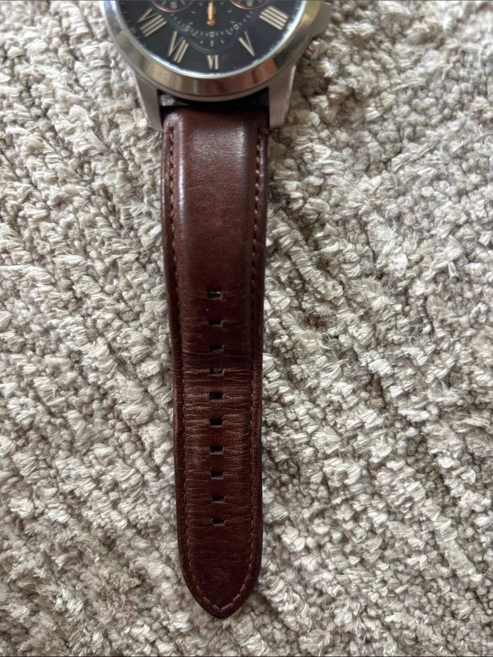 Fossil Men's Black Dial Watch with Brown Leather Strap